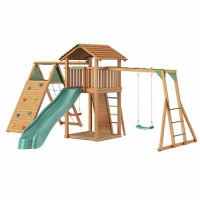 детский городок jungle gym jungle cottage+rock + climb modul xtra + рукоход с качелей