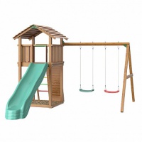 детский городок jungle gym jungle cottage + swing module xtra + rock